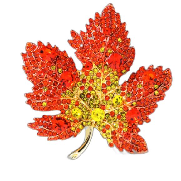 Vibrant Maple Leaf Brooch Autumn Fall Colors Orange Yellow Rhinestones - Picture 1 of 5